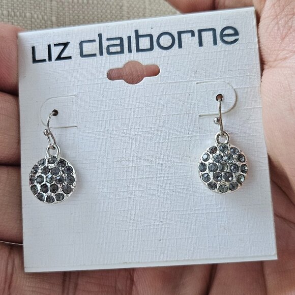 Liz Claiborne Ladies Earrings Crystals Accent Silver Tone Liz Shop Luna Jeweley - Picture 1 of 12